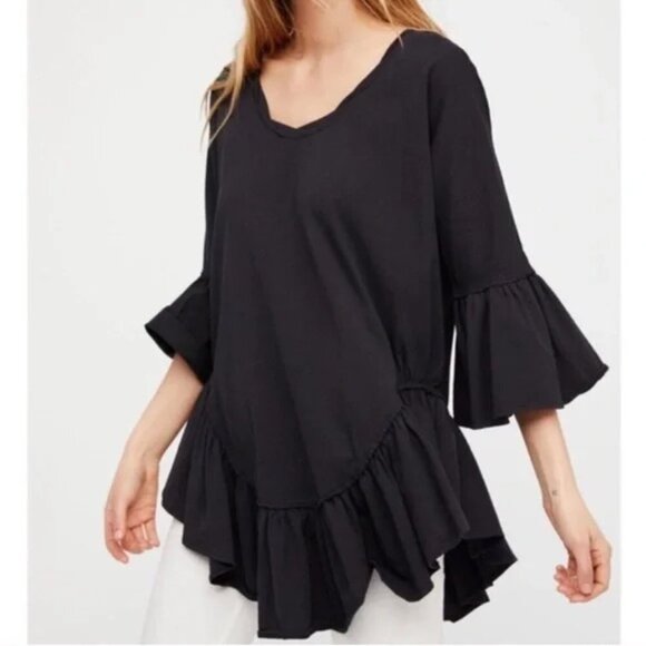 FREE PEOPLE Black Sweetness Beach Tunic Swim Coverup Bell-Sleeves Dress - Picture 2 of 8